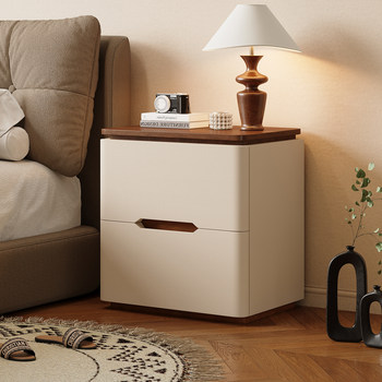 Bedside Table Solid Wood Installation-Free 2025 New Small Simple Modern Home Bedroom Medieval Cream Style Storage Cabinet