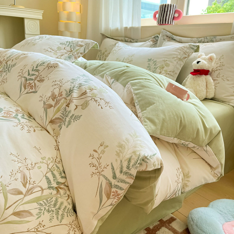 Autumn and Winter Thickeneded Brushed Four-Piece Set, Class a Pure Cotton Bedding, Nantong Home Textiles, Cotton Bed Bed Sheetss and Quilt Cover Three-Piece Set