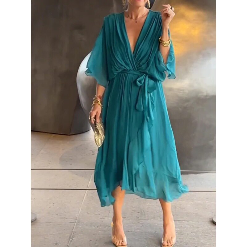 Batwing Sleeve Irregular Maxi Dress Solid Color Plus Size Elegant Design Perfect for Casual or Formal Occasions