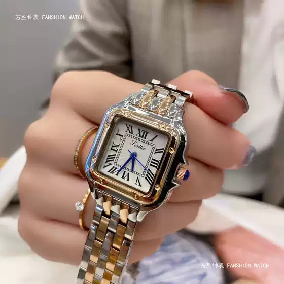 SCOTTIE Blue Needle Small Square Watch Classic Explosive Square Watch Retro Roman Women's Watch Steel Belt Waterproof Quartz Watch