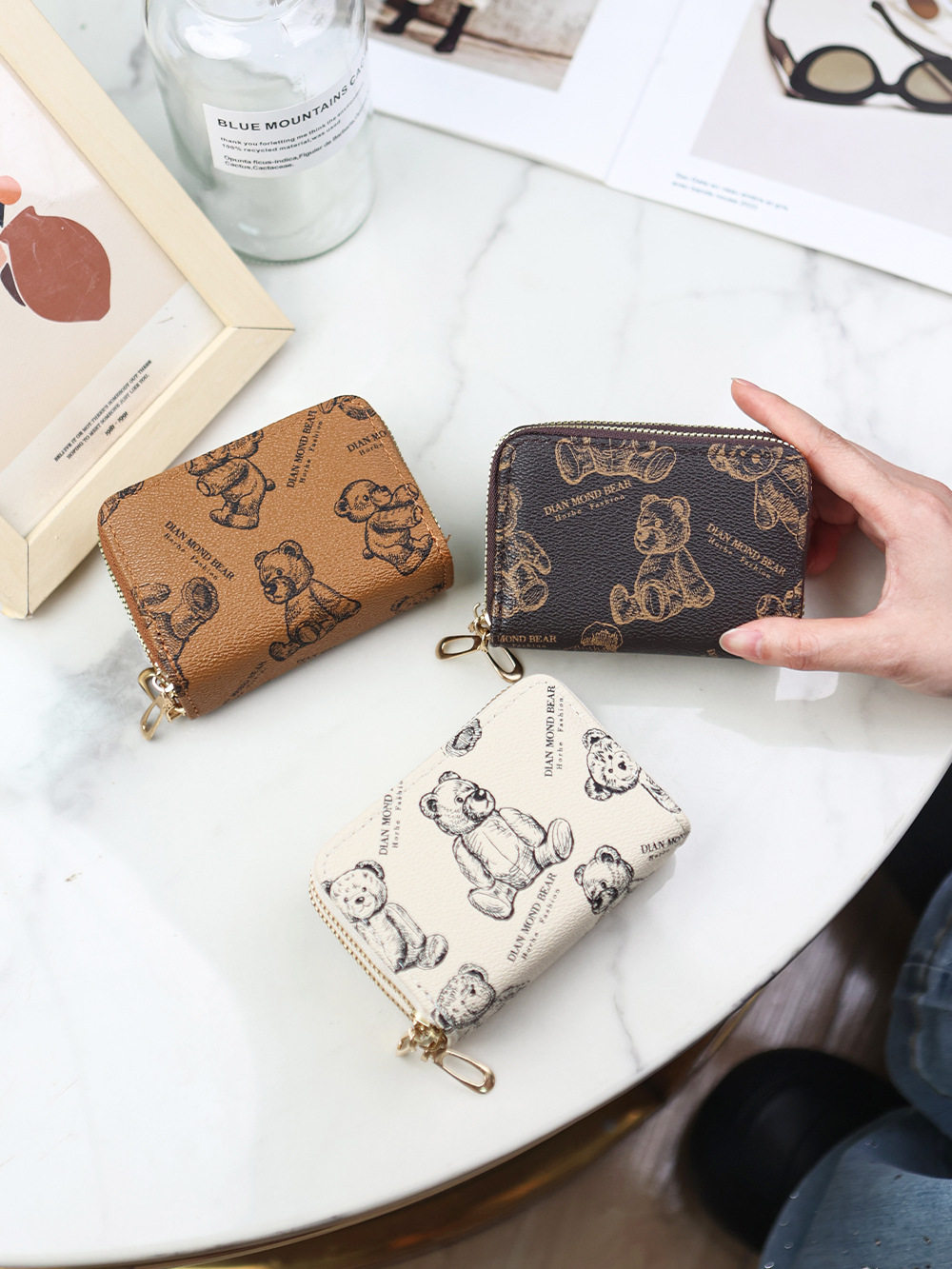New Korean Style Bear Print Accordion Card Holder Double-Layer Zipper Multi-Functional Card Holder Simple and Fashionable Large-Capacity Wallet
