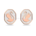 Octagon swan white diamond rose gold stud earrings