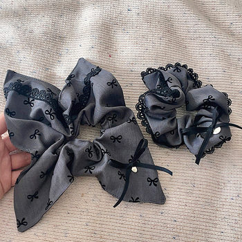 Gray Gray Gray Bow Square Circle Large Intestine Hair Ring Head Rope High-End Ponytail Ball Hair Accessories Hair Rope for Women