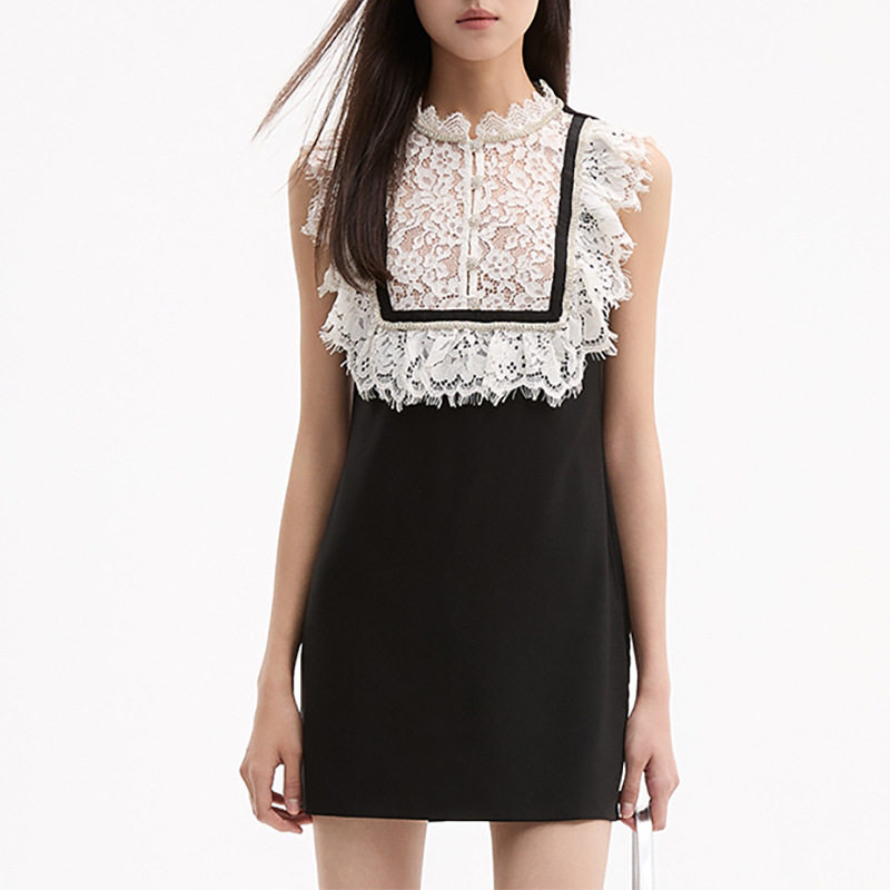 Đầm maxi nữ thắt eo cổ tròn không tay ren hoa — Xanh