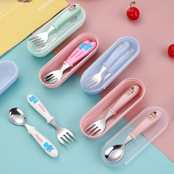 304 stainless steel Children's tableware creative cartoon spoon baby eating food supplement spoon Fork gift set combination