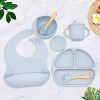 Silicone Dinner Plate Baby Bib Baby Children's Bowl Tableware Placemat Spoon Fork Anti-drop Snack Cup suit Cross-border in stock