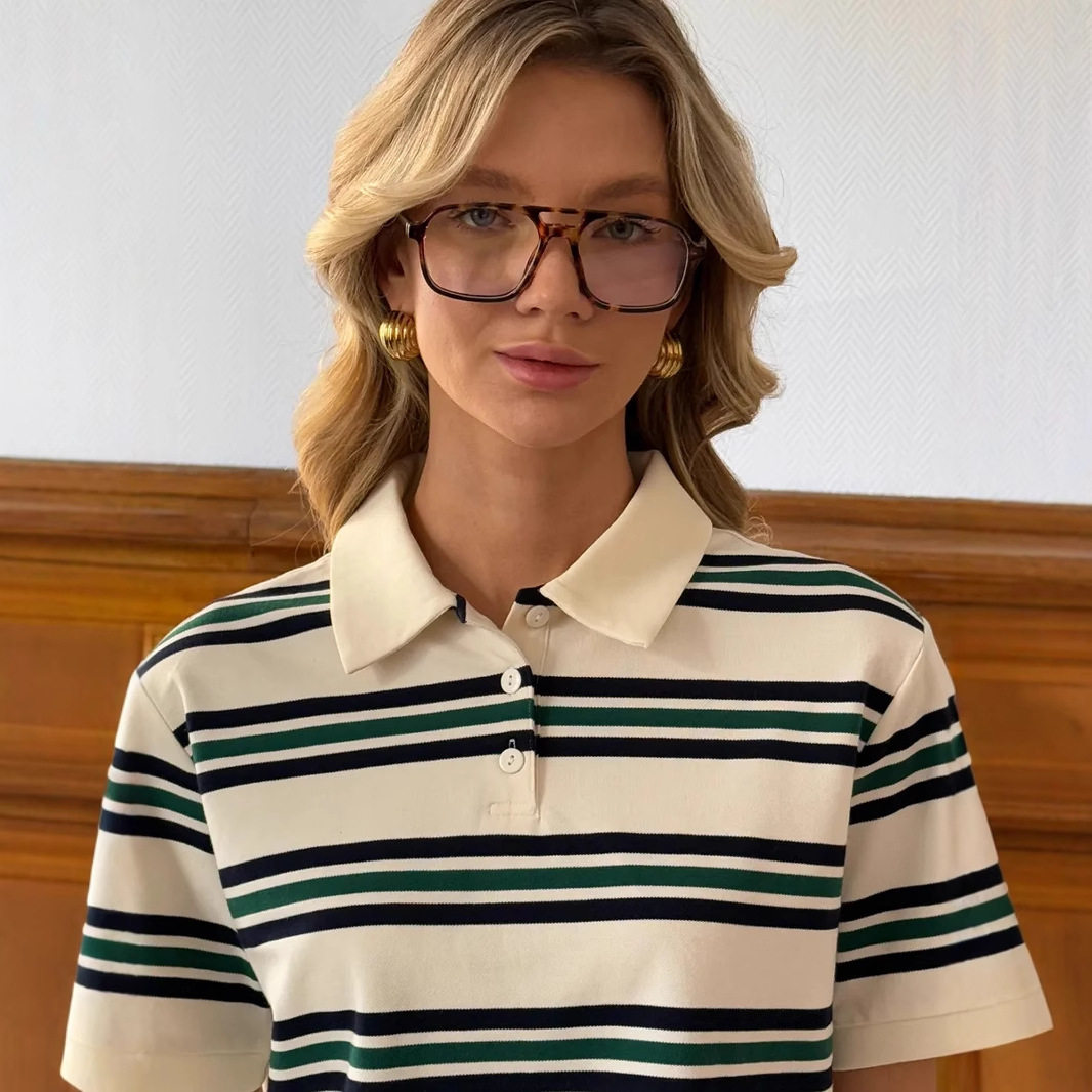 Vintage Color Block Striped Polo Shirt Loose Fit Short Sleeve Summer Style Perfect for Casual Wear OEM Available