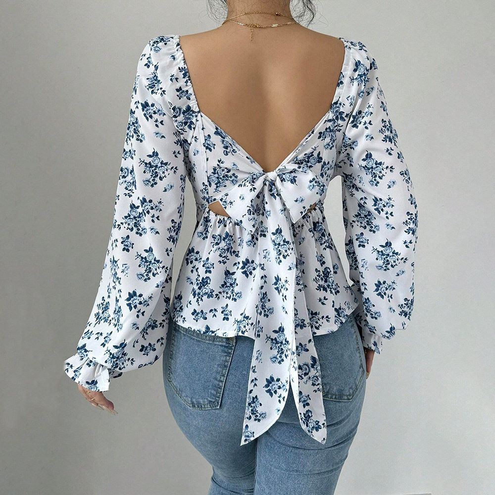 Floral Print Puff Sleeve T Shirt Fresh and Sweet Design Spring Summer Casual Wear Wholesale Available
