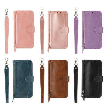 For Samsung S23ultra oil skin zipper mobile phone leather case S23plus flip cover protective case card hand rope case