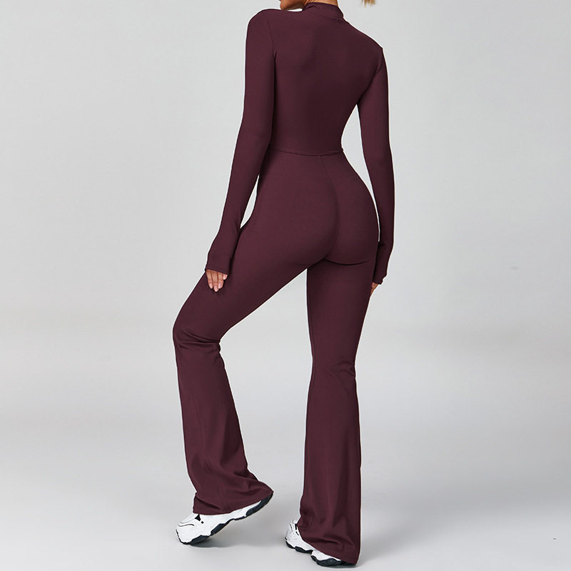 Cross-Border Zipper Cloud-Like Long-Sleeved Yoga Jumpsuit High-Intensity Fitness Sports All-In-One Bodysuit 2012
