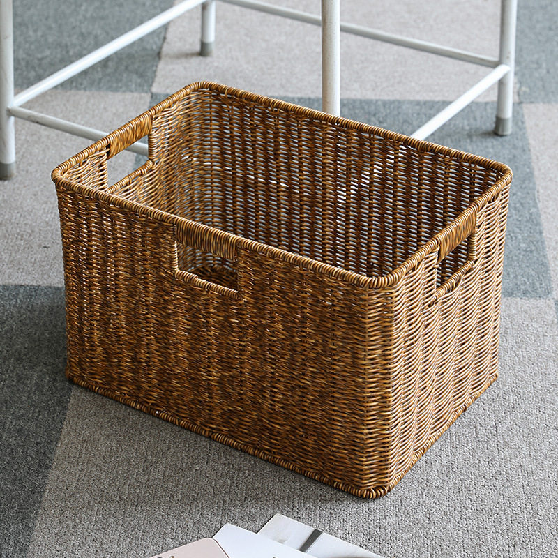 Clothes Household Imitation Basket Cabinet Coffee Table Rattan Basket Woven Storage Basket Snack Storage Box European Style Organization