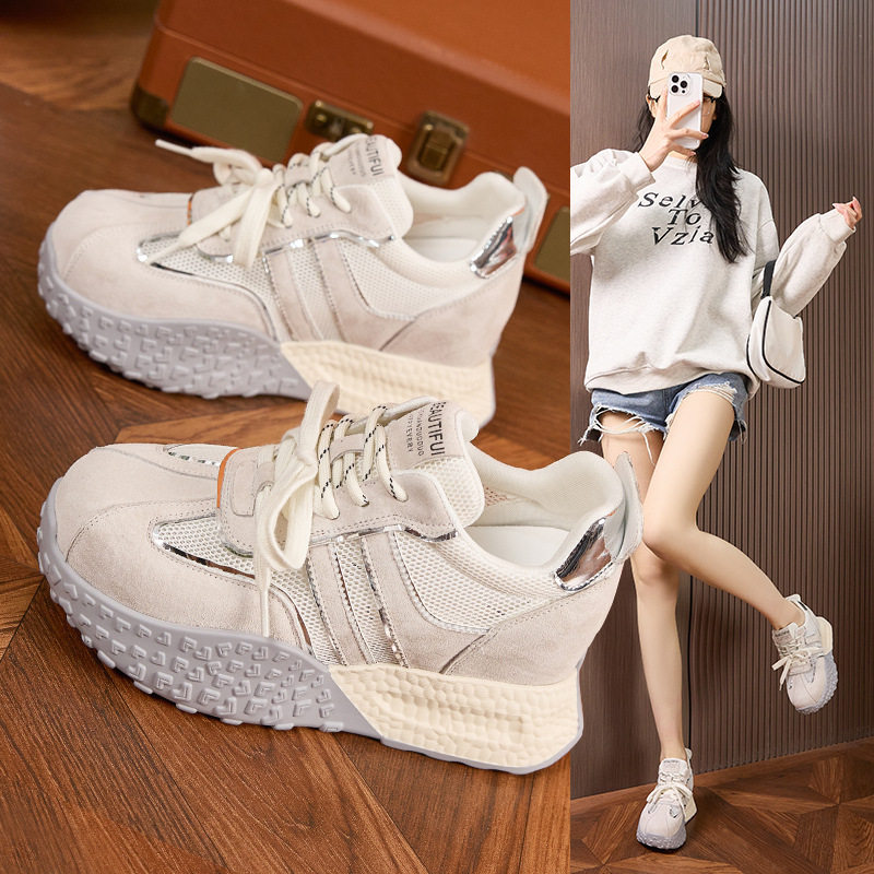 Giày sneaker nữ đế dày chunky da microfibre phong cách đơn giản, gót siêu cao 8cm — Len thuần, Vàng, Tím