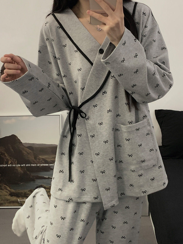 Spring and Autumn Kimono Ice Porcelain Cotton Maternity Prenatal Nursing Postpartum Sleepwear Cardigan Maternity Set for Going Out