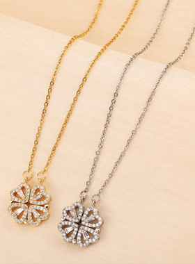 钛钢一款两戴女爱心四叶草锁骨链