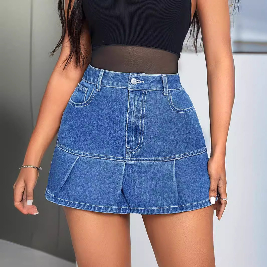 Denim Mini Skirt Elegant Casual Style High Waist Comfortable Fit Perfect for Work or Everyday Wear Wholesale