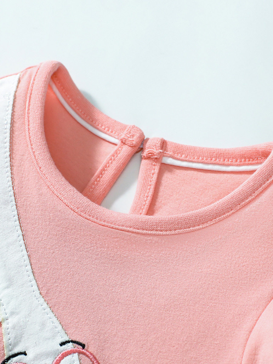 Girls' Summer Cotton Applique Cartoon Dress, Short-Sleeve Kids' Dress