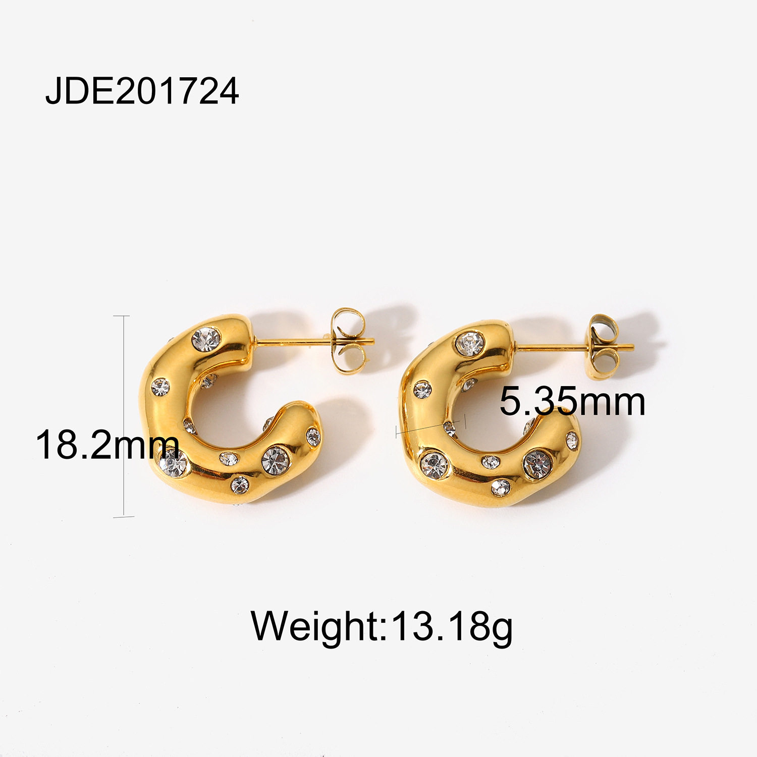 thumbnail image 1 of Special-Shaped Hammered Zircon Pearl C-Hoop Earrings for Women Stainless Steel Geometric Dangle Earrings Baby Breath Design Gold, 1 of 4