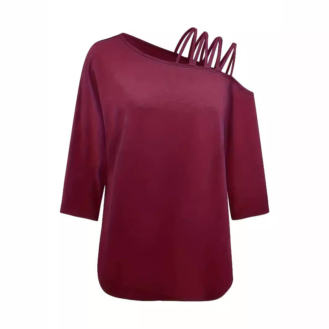 Womens Casual Loose Top Off Shoulder Design Solid Color Autumn Winter Style Wholesale Available
