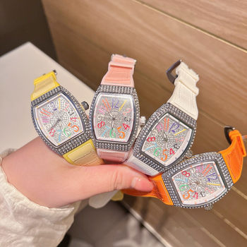 New F Family Starry Sky Barrel Series Women's Belt Quartz Movement Diamond Color Digital Dial Watch