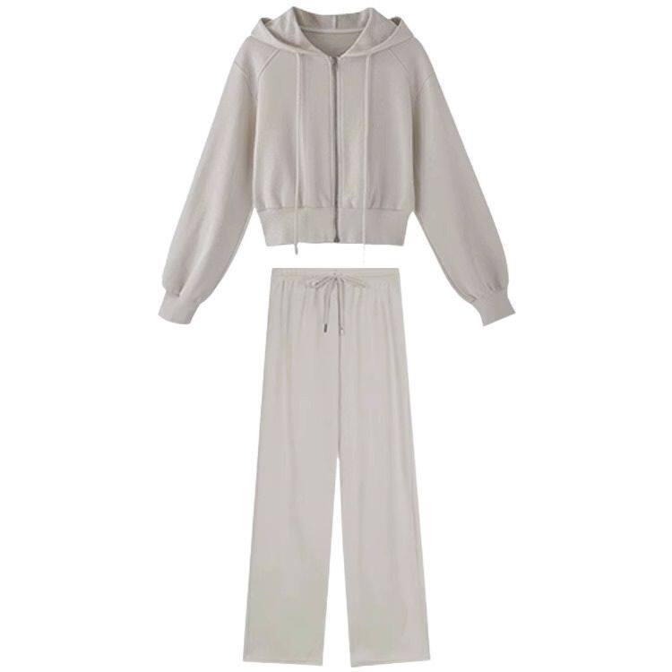 Autumn and Winter Casual Sweatshirt Sports Suit Women's Fashion Loose Large Size Slimming Age-Reducing Wide-Leg Pants Running Two-Piece Set