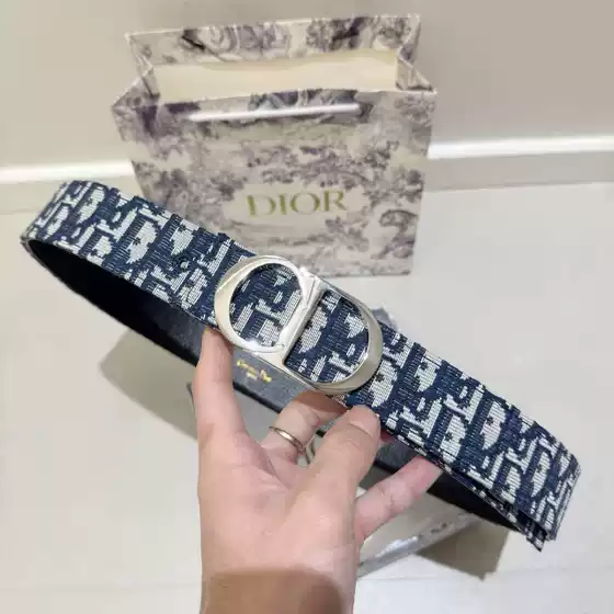 In-Stock Classic Monogram Cd Letter Buckle Embroidered Double-Sided Belt Unisex Decorative Versatile Leather Belt Canvas