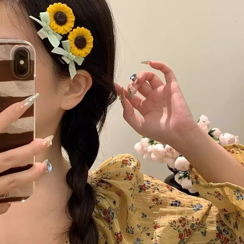 可爱卡通ins风向日葵发夹甜美花朵发卡高颜值少女碎发海边刘海夹