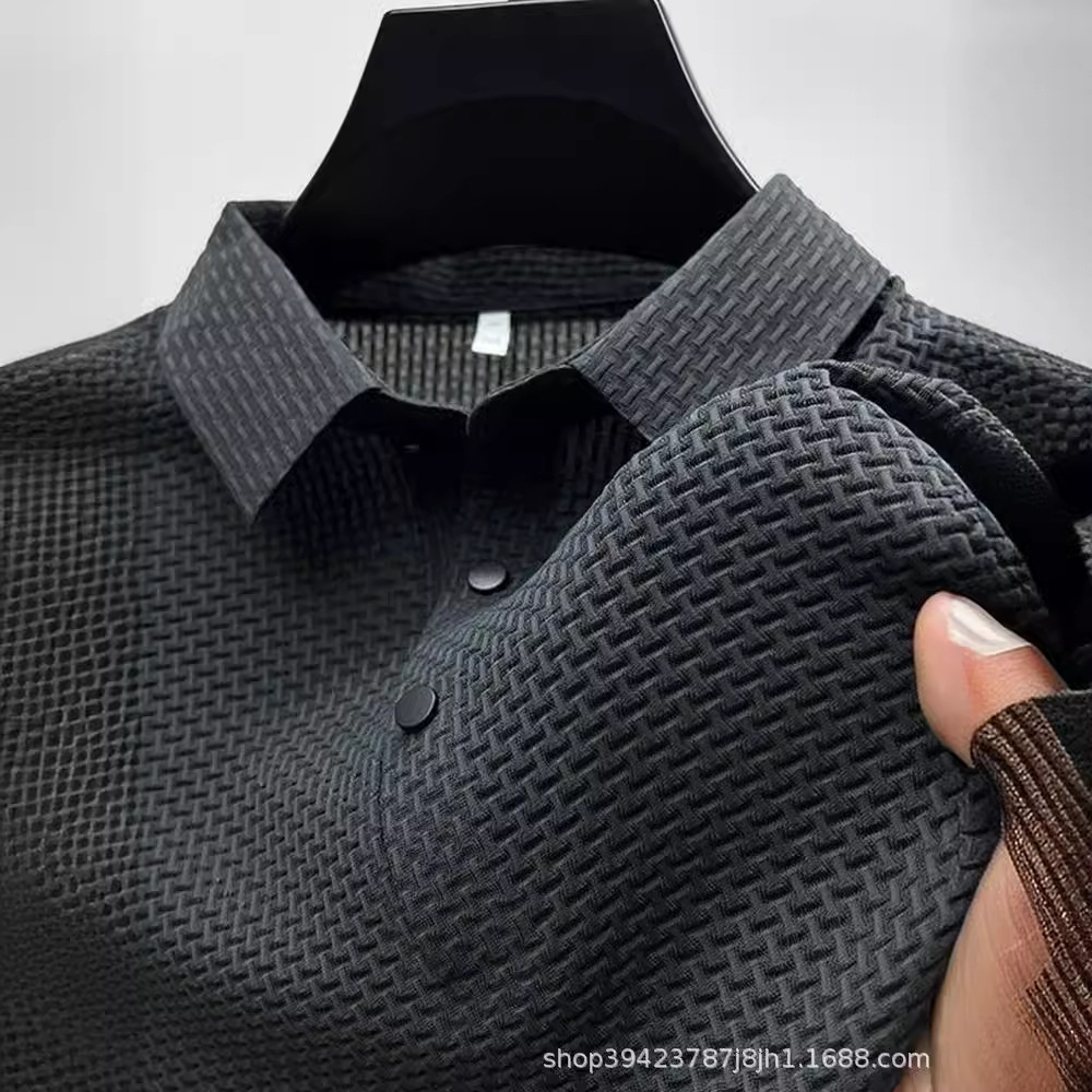 夏季冰丝速干polo衫男提花翻领短袖T恤衫高级感休闲男式垂感上衣