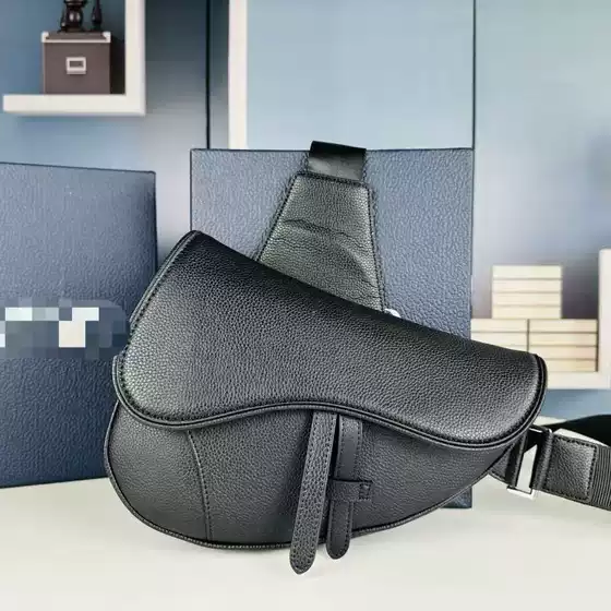 Dior 24 New Model Men's Grain Leather Flap Closure Crossbody Saddle Bag Chest Bag Actual Photos