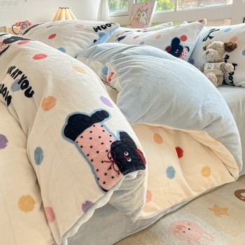 Winter Milk Velvet Four-Piece Set Plus Velvet Bed Bed Sheets and Quilt Cover Three-Piece Set Student Dormitory Double-Sided Velvet Bed Four-Piece Set