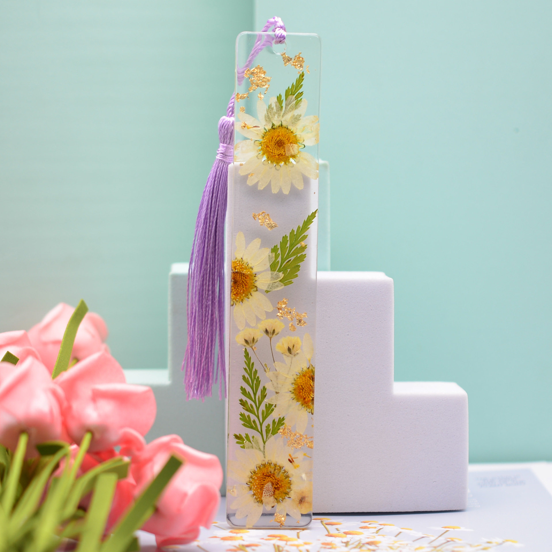 Creative New Small Daisy Dried Flower Glue Transparent Tassel Bookmark Natural Dried Flower DIY Bookmark Gift Gift