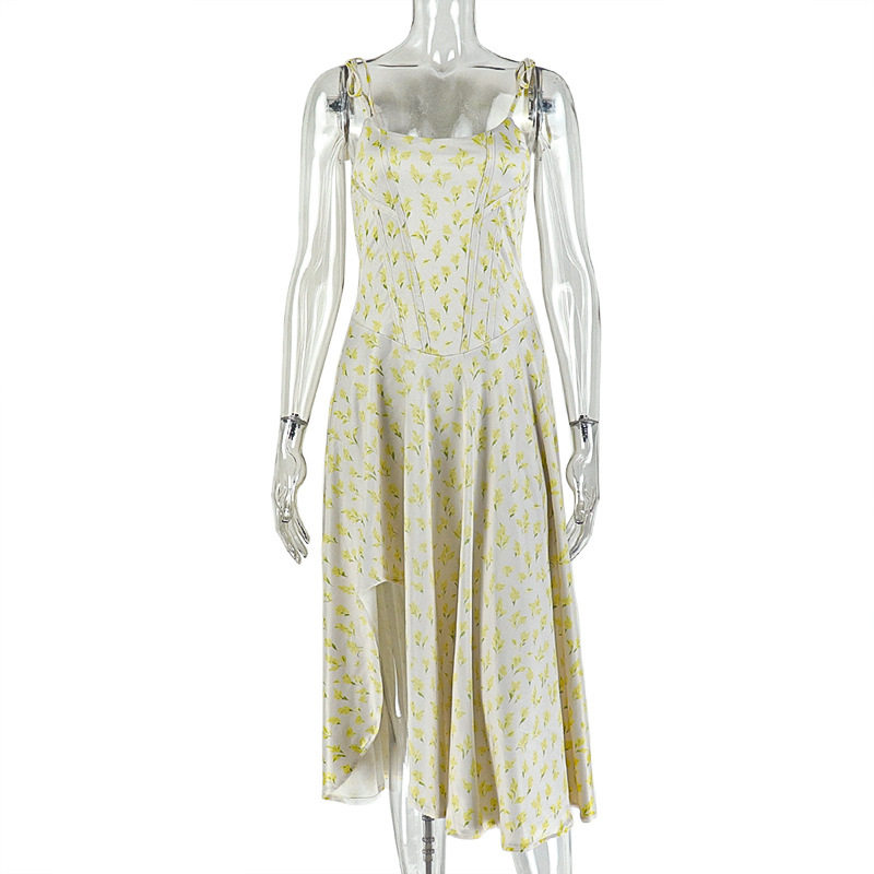 Bohemian Floral Print Maxi Dress Strapless Waist Cinching Backless Slim Fit Perfect for Outdoor Events Wholesale