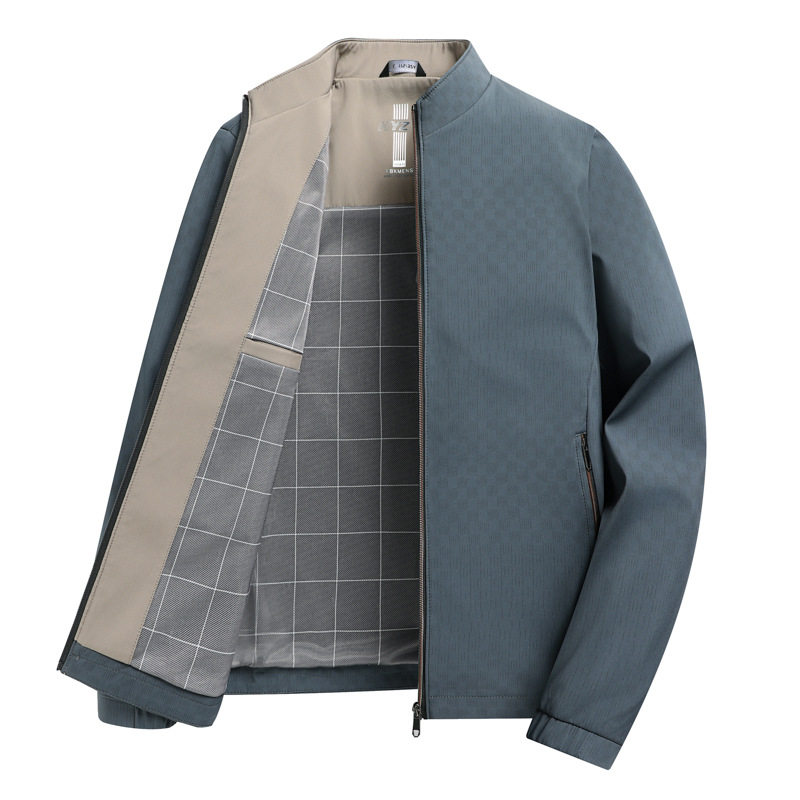 Áo Khoác Bomber Nam Mỏng Cổ Trụ Trung Niên Phong Cách Casual Màu Xanh, Đen
