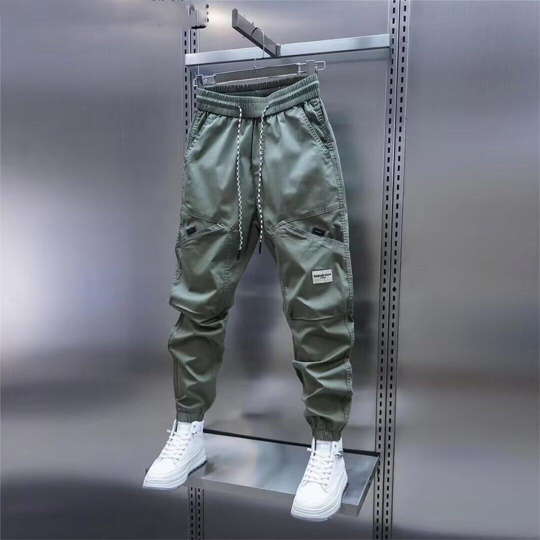 工装裤男秋季新款韩版宽松大码休闲裤男士潮牌时尚贴标痞帅束脚裤