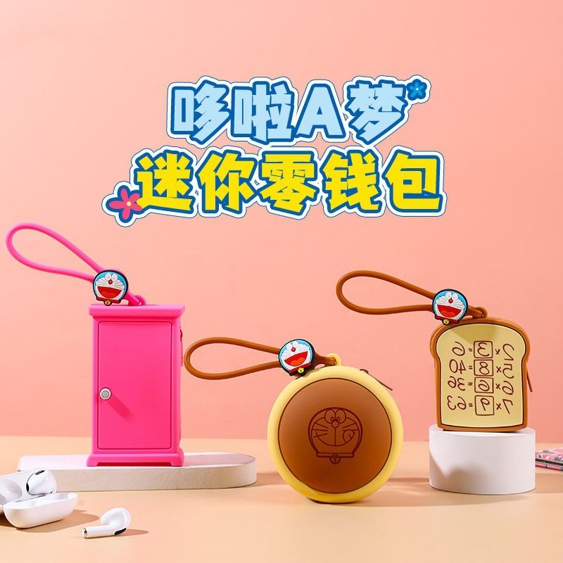 Officially Licensed Doraemon Bread Coin Purse 3D Silicone Keychain Bag Memory Dorayaki Earphone Case Storage