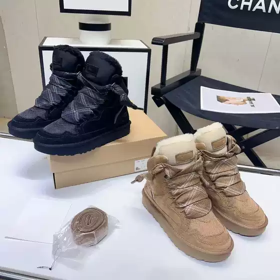 2023 Autumn and Winter New Cow Suede Wool Thick-Soled Mille Casual Lace-Up Non-Slip High-Top Warm Fleece-Lined Snow Shoes
