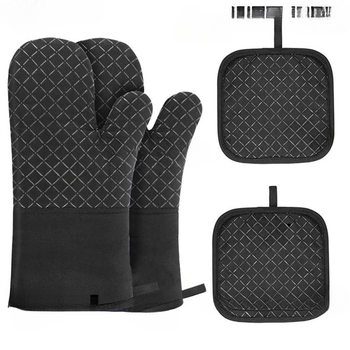 Kitchen Microwave Oven Insulation Gloves Non-Slip High Temperature Resistant Barbecue Baking Silicone Oven Gloves Four-Piece Set