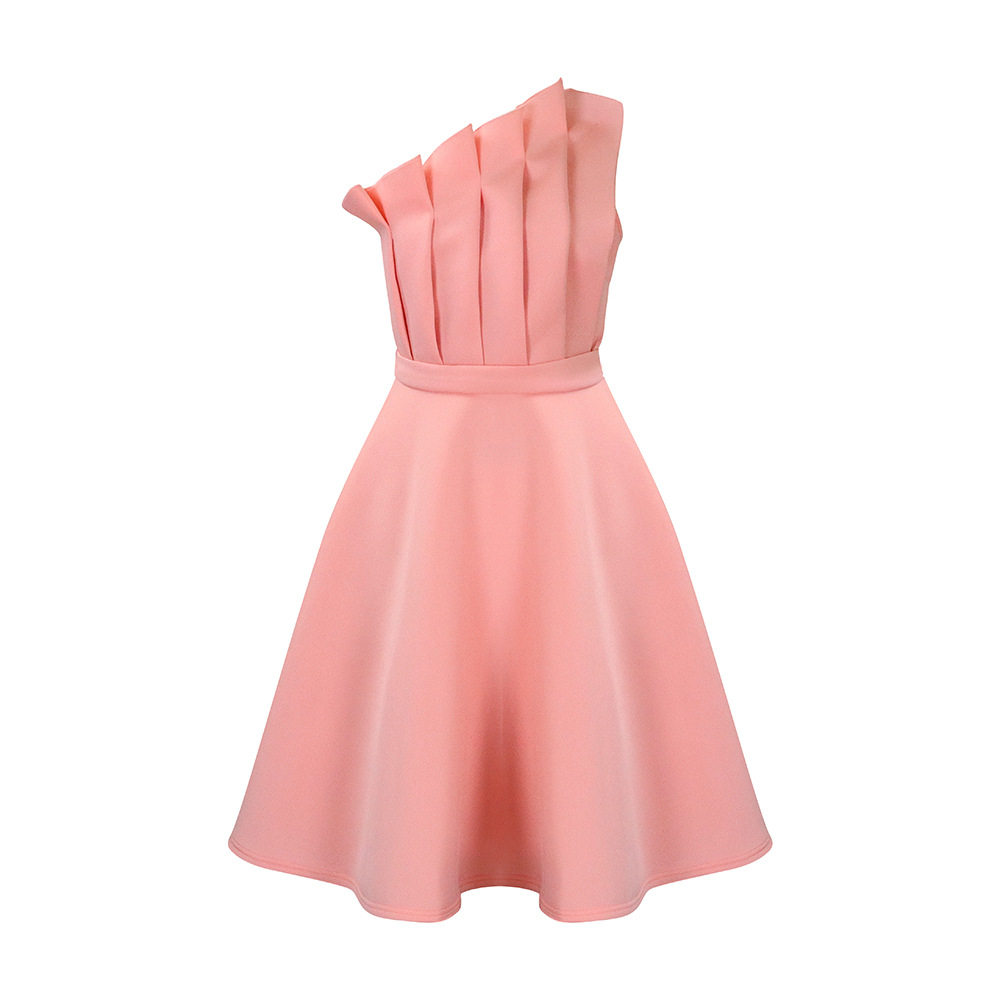 Plus Size Womens Summer Dress Sexy Asymmetrical Neckline High Waist Pleated Design Evening Party or Banquet Wear