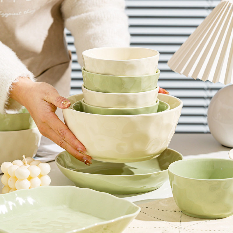 Cream style 2023 new household Bowl plate chopsticks high-grade online red ceramic bowl dish suit DIY free matching