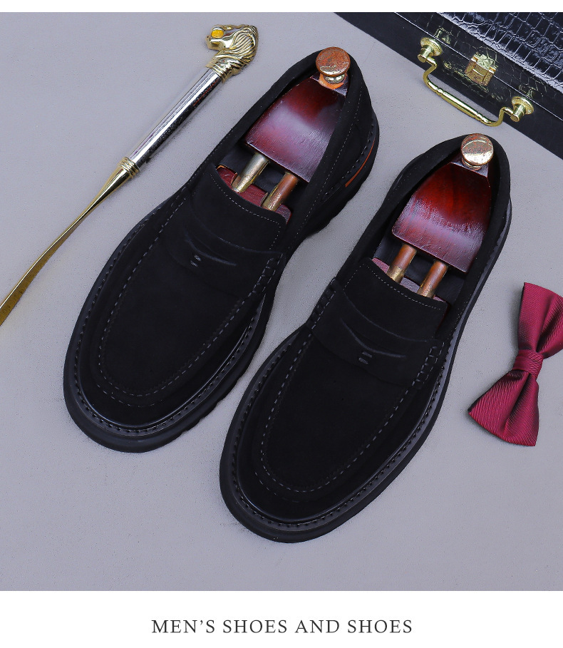 Giày lười nam da lộn đế dày tăng chiều cao — Màu đen, Nâu mocha