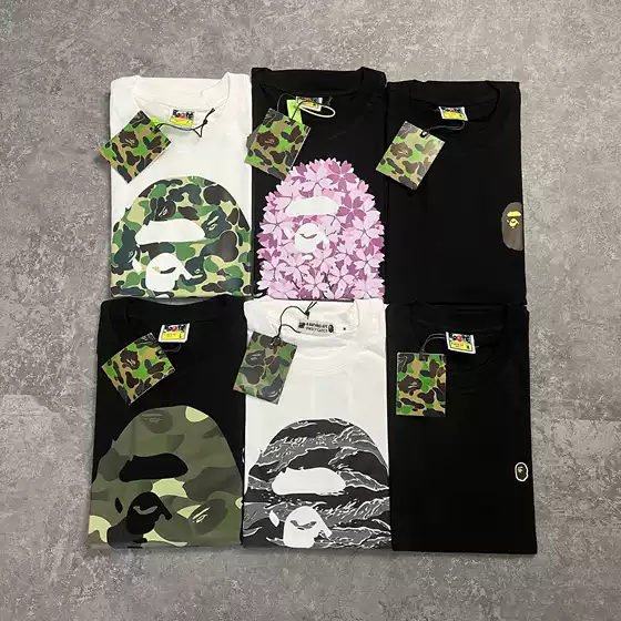 Three-Brand Trendy Brand Bape Collaboration Short-Sleeve T-Shirt Unisex Ape Head Camouflage Loose Short-Sleeve T-Shirt