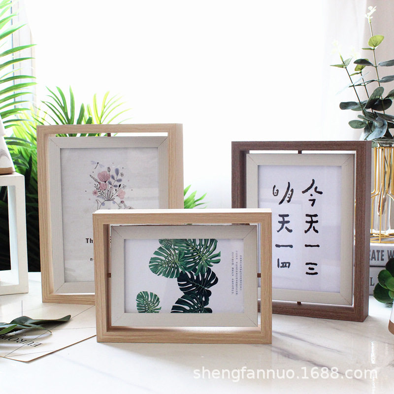 INS Nordic style office desktop photo frame table 6 inch 7 inch 8 inch specimen frame double-sided rotating photo rack wholesale