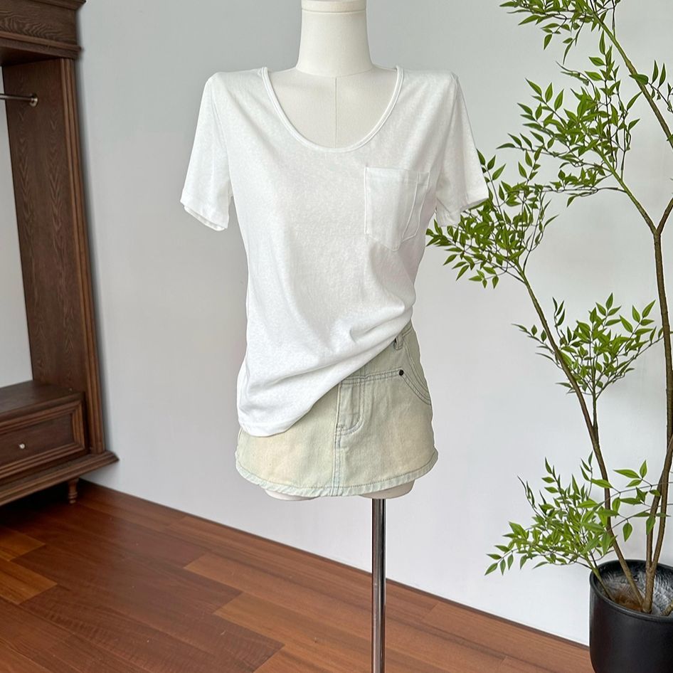 Summer Casual Loose Solid Color T Shirt for Petite Short Sleeve Regular Fit White Snowflake Cotton Everyday Wear