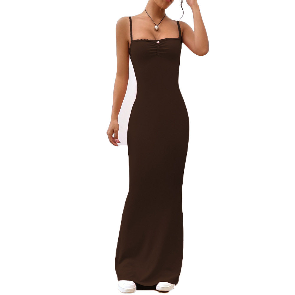 Y2K Sexy Bodycon Maxi Dress Ruched Bust Spaghetti Straps Slim Fit Elegant Style Perfect for Parties and Events