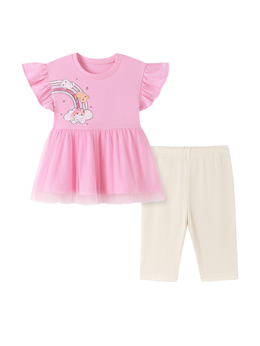 Grosir Pakaian Anak Pabrik, Set Anak Perempuan Musim Panas, Set Anak Pelangi Lucu Manis