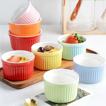 Export ceramic shufulei baking bowl color glaze striped Wicker Bowl dessert pudding bowl steamed egg bowl household oven Bowl