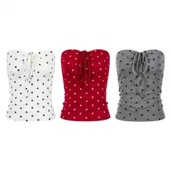 Unbdns American Retro Polka Dot Tube Top Outerwear with a Hot Girl Vibe, Short Top for Vacation Wear, Women's Summer Fashion