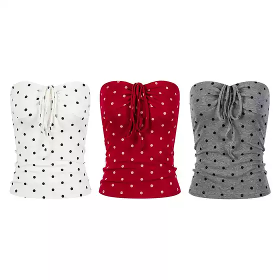 Unbdns American Retro Polka Dot Tube Top Outerwear with a Hot Girl Vibe, Short Top for Vacation Wear, Women's Summer Fashion