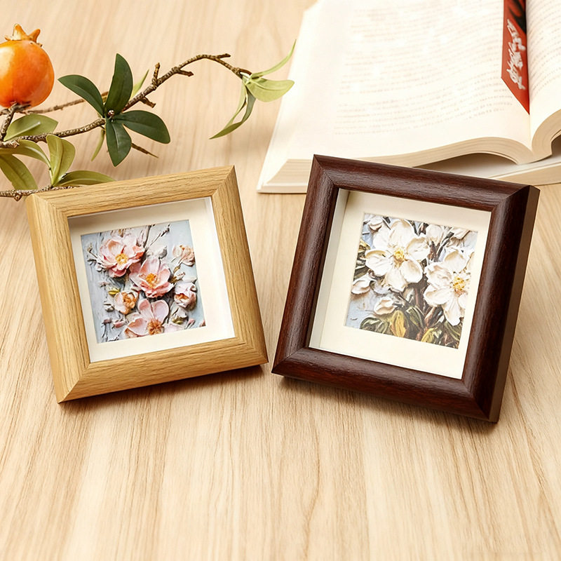 Wooden Photo Frame DIY Oil Painting Mini Small Square Frame Square Hollow Photo Frame Oil Pastel Can Be Hung or Placed on the Table Creative Frame