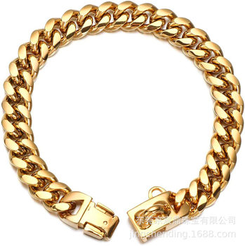 New Product 14mm Gold Dog Collar 18K Gold-Plated Hip-Hop Stainless Steel Encrypted Dog Chain Necklace Cross-Border European and American Hot Sale