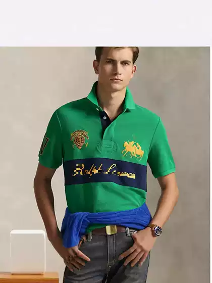 Summer European and American Cross-Border Rl New High-Street Style Personalized Pure Cotton Polo Shirt with Classic Large Horse Embroidery, American-Style Short Sleeves